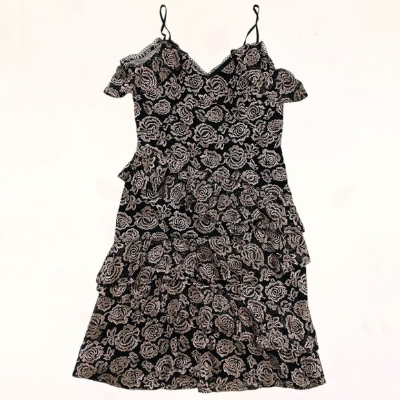 White House Black Market Three Steps Spaghetti Strap Floral Print Ruffle Dress 6 - Picture 14 of 15